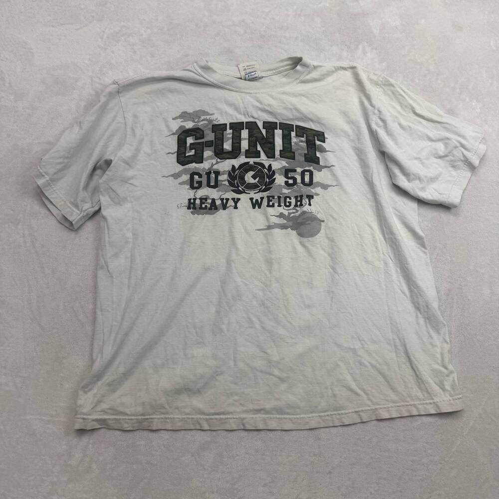 G-Unit 50 Cent Heavyweight Men's T-Shirt White Size L Hip Hop Streetwear Y2K